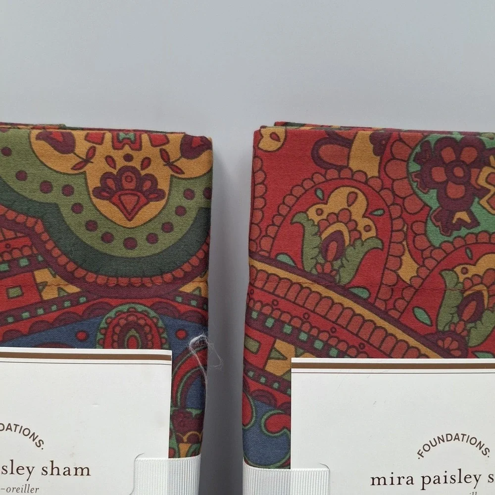 Pottery Barn Mira Paisley Euro Sham Set of 2 Red Green Gold 26x26 Cotton NIP